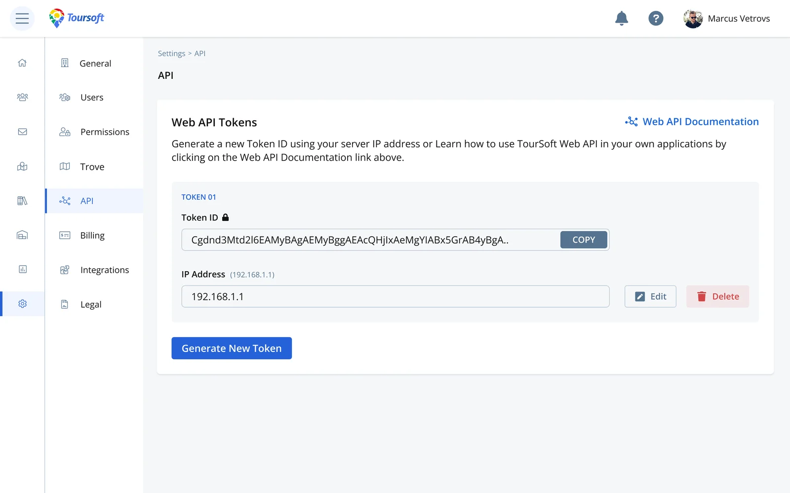 Web API tokens for external apps